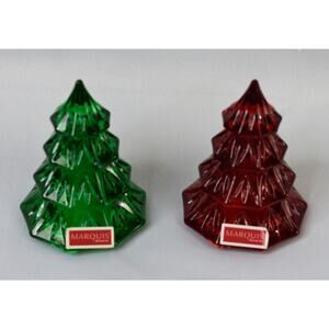 Waterford Marquis Crystal Red & Green Christmas Tree Pair  3.5"